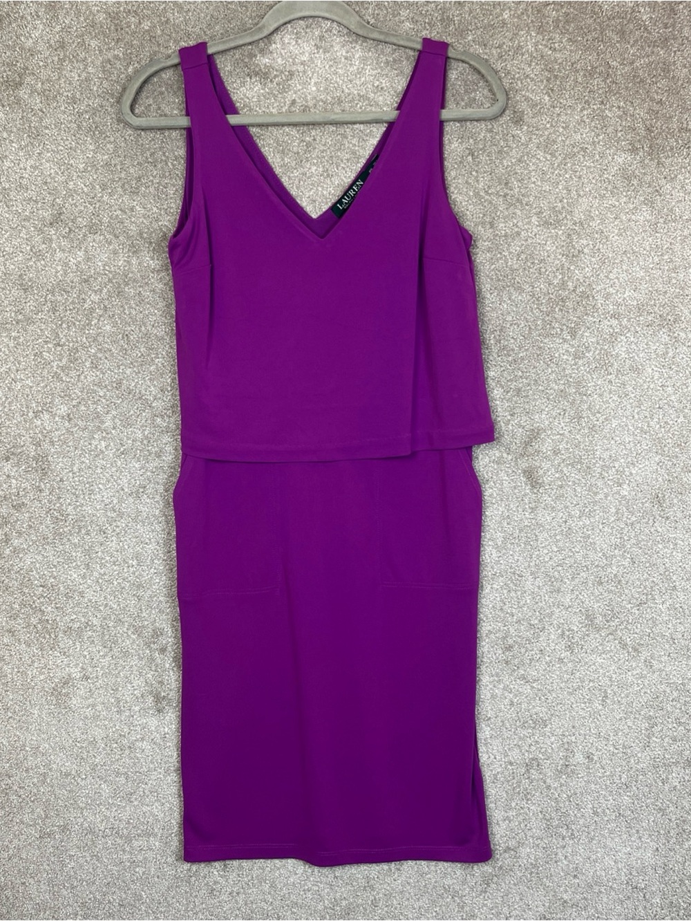 Lauren Ralph Lauren Dress Womens Small Petite Purple Sleeveless Stretch- 5246